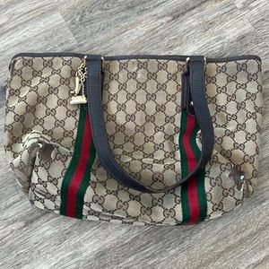 Gucci vintage suede and canvas tote bag